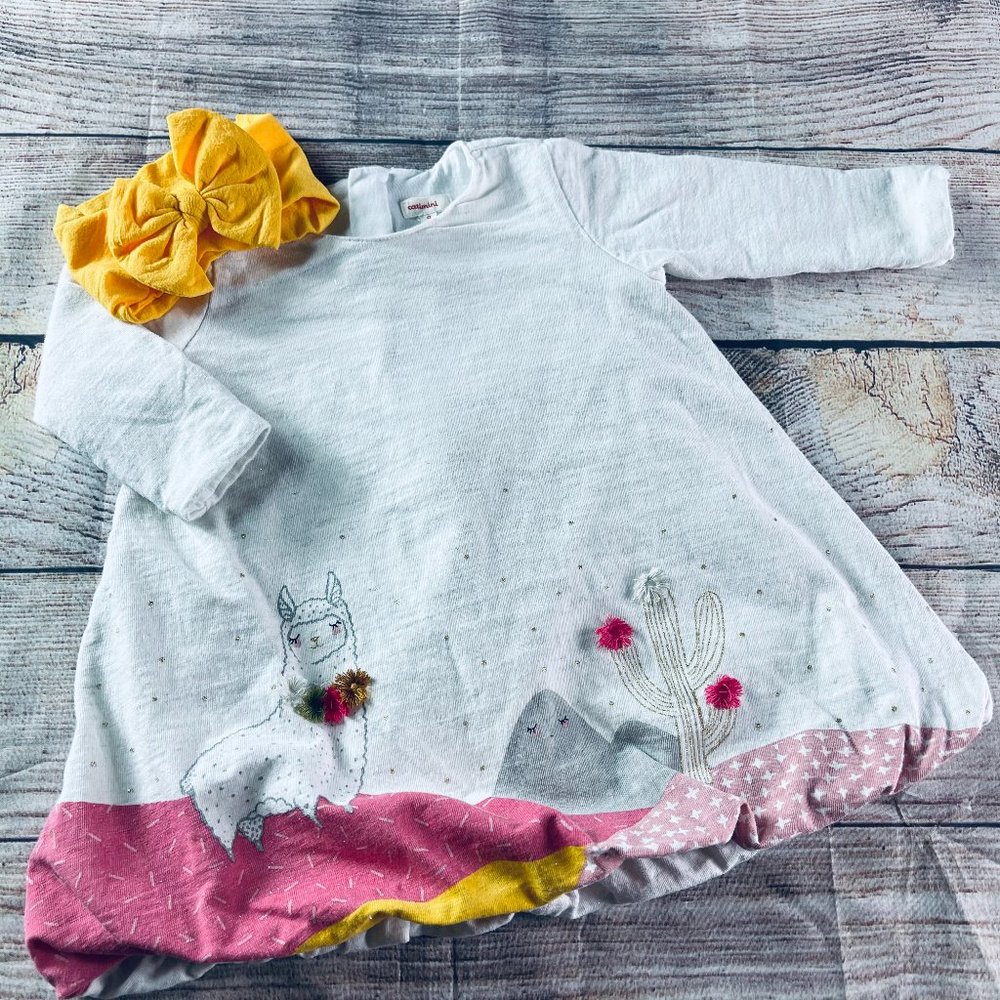 Catimini 9m LS llama bubble dress + bow